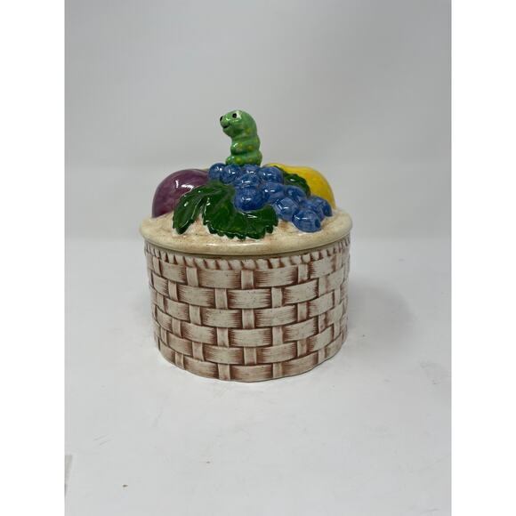 Ceramic Basket Canister Daisies & Caterpillar Lid - Vintage 1973 Pottery -Signed - Picture 4 of 9